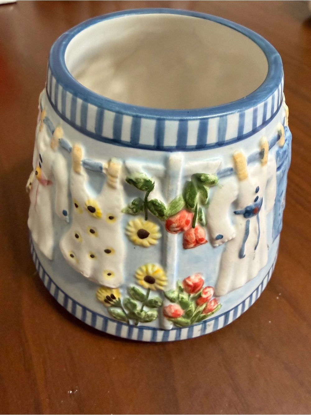 Yankee Candle Blue and White Ceramic Clothesline shade cover Floral pattern